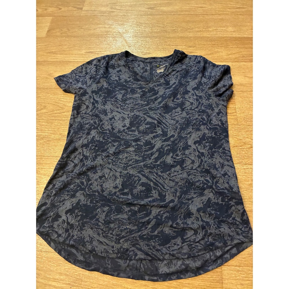 Tek Gear DryTek Womens Large Navy Blue Marble Print V-Neck Activewear T-Shirt